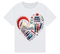 Bratatatmania Heart of Books - Cute Book Lover T-Shirt for Kids, Girls, Boys, Men & Women World Book Day & Library Gift for Bookworms White 9-11Y