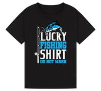 Bratatatmania Lucky Fishing T-Shirt - 'Do Not Wash' - Humorous Gift for Fishing Fans, Men, Women, Girls & Boys! Black L