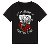Bratatatmania Stay Humble Hustle Hard T-Shirt - Vintage Skull King & Queen Card Graphic Tee with Roses - Bold Streetwear Shirt for Men, Women, Boys, Girls & Teens