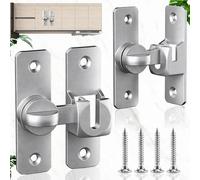 Brateuanoii Pack of 2 Sliding Door Lock with 8 Screws, 90°/180° Additional Lock Apartment Door, Door Bolt for Sliding Doors, Door Bolt, Aluminium Alloy Locking Latch, Small Sliding Door Lock (Silver)
