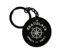 Bratislava Slovakia Coordinates Travel City, Art, Keychain, Keyring, Engraved, Tag, Circle, Pin
