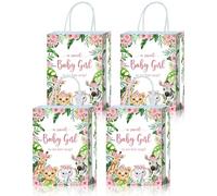 Brattol 16pcs Safari Gift Bags, Wild One Birthday Decorations Girl, Jungle Baby Shower Decorations, A Sweet Baby Girl Ison Her Way Bag Safari Baby Shower Party Bag, Baby Girl Birthday Decorations