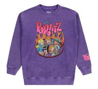 Bratz Ladies Dolls Tiedye Sweatshirt - Yasmin, Cloe, Jade, and Sasha 1990's Vintage Throwback Mineral Wash Crewneck, Purple Mineral Wash, S