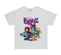 Bratz Ladies Original Dolls Shirt - Yasmin, Cloe, Jade, and Sasha 1990's Vintage Throwback Graphic T-Shirt, White Tee, Large