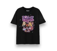 Bratz Womens T-Shirt | Ladies Airbrushed Short Sleeve Graphic Tee in Black | Y2K Classic Airbrush Style Artwork Sasha Jade Cloe Yasmin Apparel Top | Nostalgic Doll Character Merchandise Gift