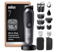 Braun All-in-One Series 7 Grooming Kit, 18in1, ProBlade & AutoSense, 120 Min, SkinGuard & Beard Fading, AquaGrip for Under Water Use, AIO7585, Grey