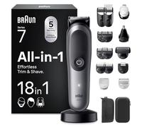 Braun All-in-One Series 7 Grooming Kit, 18in1, ProBlade & AutoSense, 120 Min, SkinGuard & Beard Fading, AquaGrip for Under Water Use, AIO7585, Grey