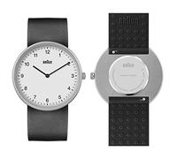 Braun 2-Hand Analogue Quartz Watch, White Dial and Grey Silicone Rubber Strap with Additional Black Silicone Rubber Strap, Quick-Release Spring Bars, 38mm, Model BN0281GYBKG.
