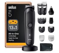 Braun All-in-One Series 5 Grooming Kit, 13in1, Ultra Sharp Blade, 120 Min, SkinGuard for Body, Precise & Efficient Trim, AquaGrip for Under Water Use, AIO5565, Black