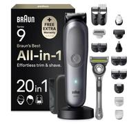 Braun All-in-One Series 9, 20-in-1 Care Set, ProBlade Blade, BodyGentle Mode, 120 min Battery, SmoothShave Shaving Head, SkinGuard, AquaGrip for Wet Use, + Gillette Labs Razor, AIO9540, Grey