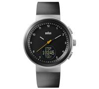 Braun Analogue Quartz Watch with Digital Display with Calendar and Step Count, Black Dial and Black Silicone Rubber Strap, 45mm Stainless Steel Case, Model BN0299NBKBKG
