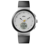 Braun Analogue Quartz Watch with Digital Display with Calendar and Step Count, White Dial and Black Silicone Rubber Strap, 45mm Stainless Steel Case, Model BN0299PWHBKG.