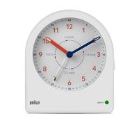 Braun Analogue Time Teacher Alarm Clock with Snooze and Continuous Backlight, Quiet Quartz Movement, Easy to Read Dial, Crescendo Beep Alarm in White, model BC22TW.
