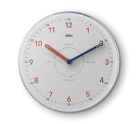 Braun Analogue Time Teacher Wall Clock with Quiet Quartz Movement, Easy to Read Dial, 23cm Diameter in White, Model BC26TW.