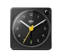 Braun Classic Travel Analogue Alarm Clock with Snooze and Light, Compact Size, Quiet Quartz Movement, Crescendo Beep Alarm in Black, model BC02XB.