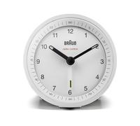 Braun Classic Radio Controlled Analogue Alarm Clock For Central European Time Zone (DCF/GMT+1) with Snooze and Light, Quiet Quartz Movement, Crescendo Beep Alarm in White, model BC07W-DCF.