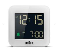 Braun Digital Travel Alarm Clock with Snooze, Compact Size, White, BC08W