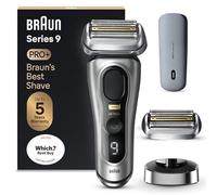 Braun Beard Shaver Series 9 PRO+ + Extra Shaver Head Bundle Electric Shaver for Men Rechargeable, 5 Pro Shave Elements & Precision Long Hair ProTrimmer, PowerCase, 9527s, Silver