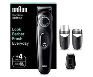 Braun Beard Trimmer Series 3 & Hair Clippers, 40 Length Settings, Rechargeable 50-min Cordless Runtime, Gifts for Men, UK 2 Pin Plug, BT3421, Black/Vibrant Green