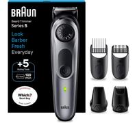 Braun Beard Trimmer Series 5, 40 Length Settings, Rechargeable & Waterproof, 100-Min Cordless Runtime, Hair Clipper for Men, BT5440, Silver/Black, New