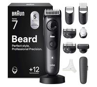 Braun Beard Trimmer Series 7, +12 Barbering Tools, Lifetime Sharp ProBlade, Up to 120 Min Runtime, 40 Lengths, Waterproof, PrecisionWheel & Lock, BT7545, Grey