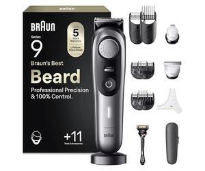 Braun Beard Trimmer Series 9 BT9440, Electric Trimmer for Men, with Sharpest ProBlade, 40 Length Settings, Barber Tools, Charging Stand, Travel Case, Stencil