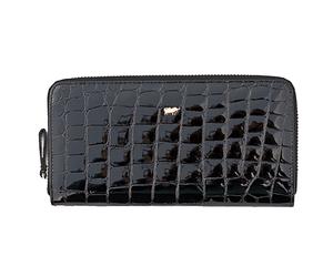 Braun Buffel Womens Large Zip Around Purse Wallet Embossed Croc Print New