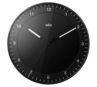 Braun Classic Large Analogue Wall Clock with Silent Sweep Movement, Easy To Read, 30cm Diameter in Black, model BC17B.