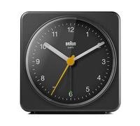 Braun Classic Analogue Alarm Clock with Snooze and Light, Quiet Quartz Sweeping Movement, Crescendo Beep Alarm in Black, model BC03B.
