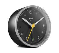 Braun Classic Analogue Alarm Clock with Snooze and Light, Black & Silver, BC12SB