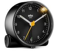 Braun Classic Analogue Alarm Clock with Snooze and Light, Quiet Quartz Movement, Crescendo Beep Alarm in Black, model BC01B.