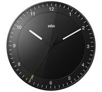 Braun Classic Large Analogue Wall Clock with Silent Sweep Movement, Easy To Read, 30cm Diameter in Black, model BC17B.