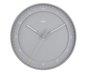 Braun Classic Large Analogue Wall Clock with Silent Sweep Movement, Easy To Read, 30cm Diameter in Grey, model BC17G.