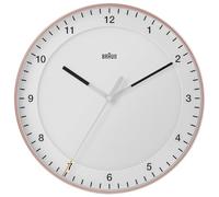 Braun Classic Large Analogue Wall Clock with Silent Sweep Movement, Easy To Read, 30cm Diameter in Rose and White, model BC17PW.