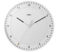 Braun Classic Large Analogue Wall Clock with Silent Sweep Movement, Easy To Read, 30cm Diameter in White, model BC17W.