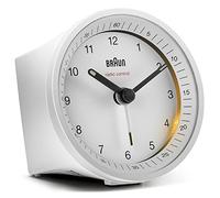 Braun Classic Radio Controlled Analogue Alarm Clock For Central European Time Zone (DCF/GMT+1) with Snooze and Light, Quiet Quartz Movement, Crescendo Beep Alarm in White, model BC07W-DCF.