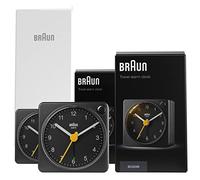Braun Classic Travel Analogue Alarm Clock with Snooze and Light, Compact Size, Quiet Quartz Movement, Crescendo Beep Alarm in Black, model BC02XB (2 Pack)
