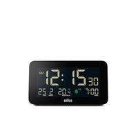 Braun Digital Alarm Clock with Date, Month and Temperature Displayed, Negative LCD Display, Quick Set, Crescendo Beep Alarm in Black, model BC10B (1 Pack)