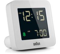 Braun Digital Alarm Clock with snooze, negative LCD Display, Quick Set, Crescendo Beep Alarm in White model BC09W
