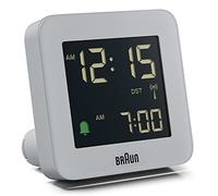 Braun Digital Radio Controlled Alarm Clock For Central European Time Zone (DCF) with Snooze, Negative LCD Display, Quick Set, Crescendo Beep Alarm in Grey, model BC09G-DCF.
