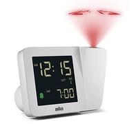 Braun Digital Radio Controlled Projection Alarm Clock For Central European Time Zone (DCF) with 4 Backlight options, Negative LCD Display, Quick Set, Beep Alarm in White, model BC15W-DCF