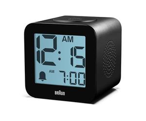 Braun Digital Speaking Alarm Clock with Snooze, Positive LCD Display, Spoken Setting Options, Crescendo Beep Alarm in Black, model BC25BP