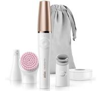 Braun FaceSpa Face Epilator, Hair Removal with Facial Cleansing Brush Head, Toning Head & Charger Stand, Wet & Dry, SE912, White/Bronze