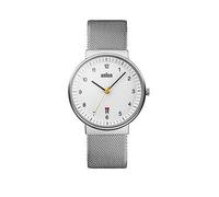 Braun Gents QA Stainless Steel Case White Dial Stainless Steel Mesh Strap, Silver, Men Ilver