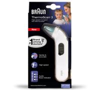 Braun IRT3030 ThermoScan 3 Ear Infrared Thermometer, White - Fast 1-Second Readings, Fever Indicator, Memory Recall, BPA Cap, Celsius/Fahrenheit