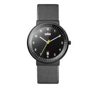 Braun Men's Quartz Three Hand Movement Watch with Black Dial Analogue Display and Black Mesh Bracelet BN0032BKBKMHG