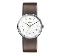 Braun Mens 3-Hand Analogue Quartz Watch, White Dial and Brown Leather Strap, 38mm Stainless Steel Case, model BN0021WHBRG.