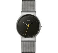 Braun Mens Slim 3-Hand Analogue Quartz Watch, Black Dial and Steel Milanese Mesh Strap, 38mm Stainless Steel Case, model BN0211BKSLMHG.
