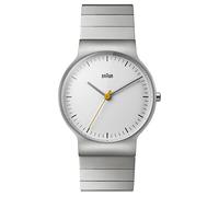 Braun Men's Quartz Watch with White Dial Analogue Display and Silver Stainless Steel Bracelet BN0211SLBTG