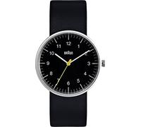 Braun Men's Three Hand Movement Quartz Watch with Black Dial Analogue Display and Black Leather Strap BN0021BKBKG